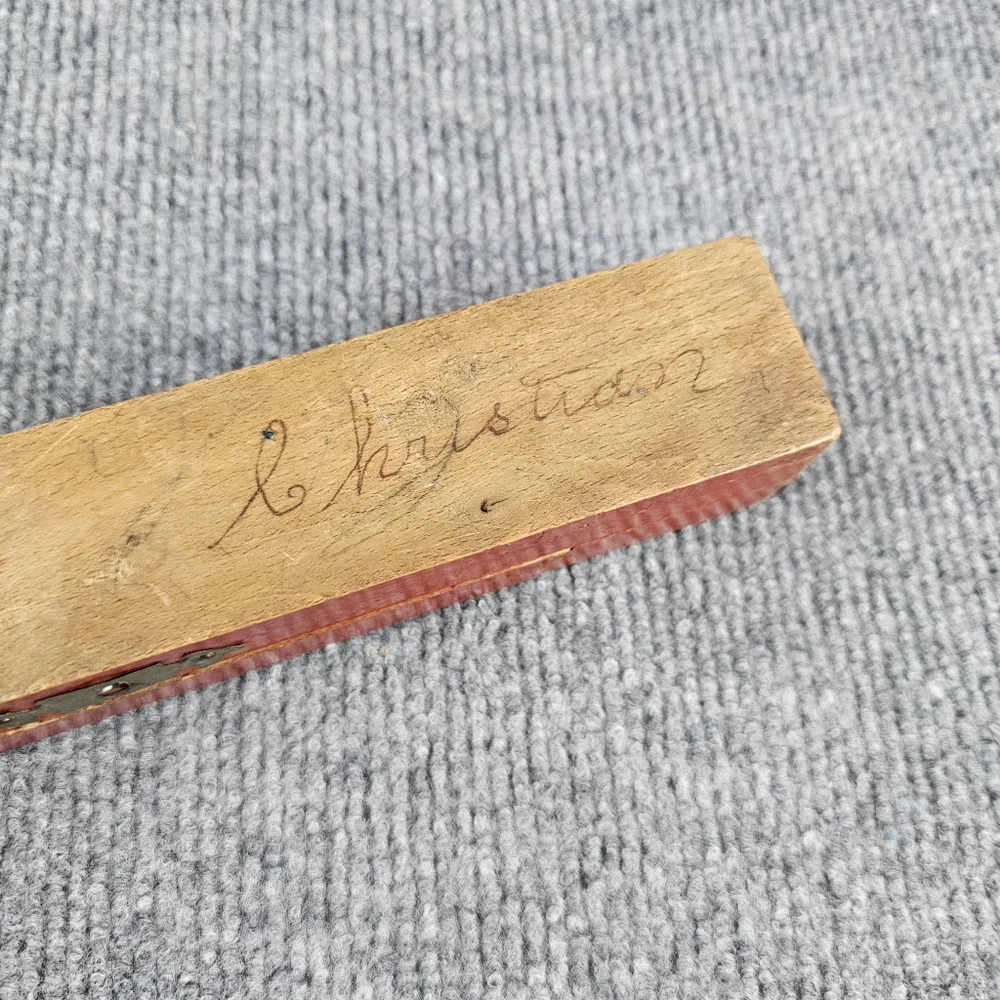 Antique Vintage Wood Wooden Pencil Pen School Box 2 Levels Sliding Lid Orig KEY